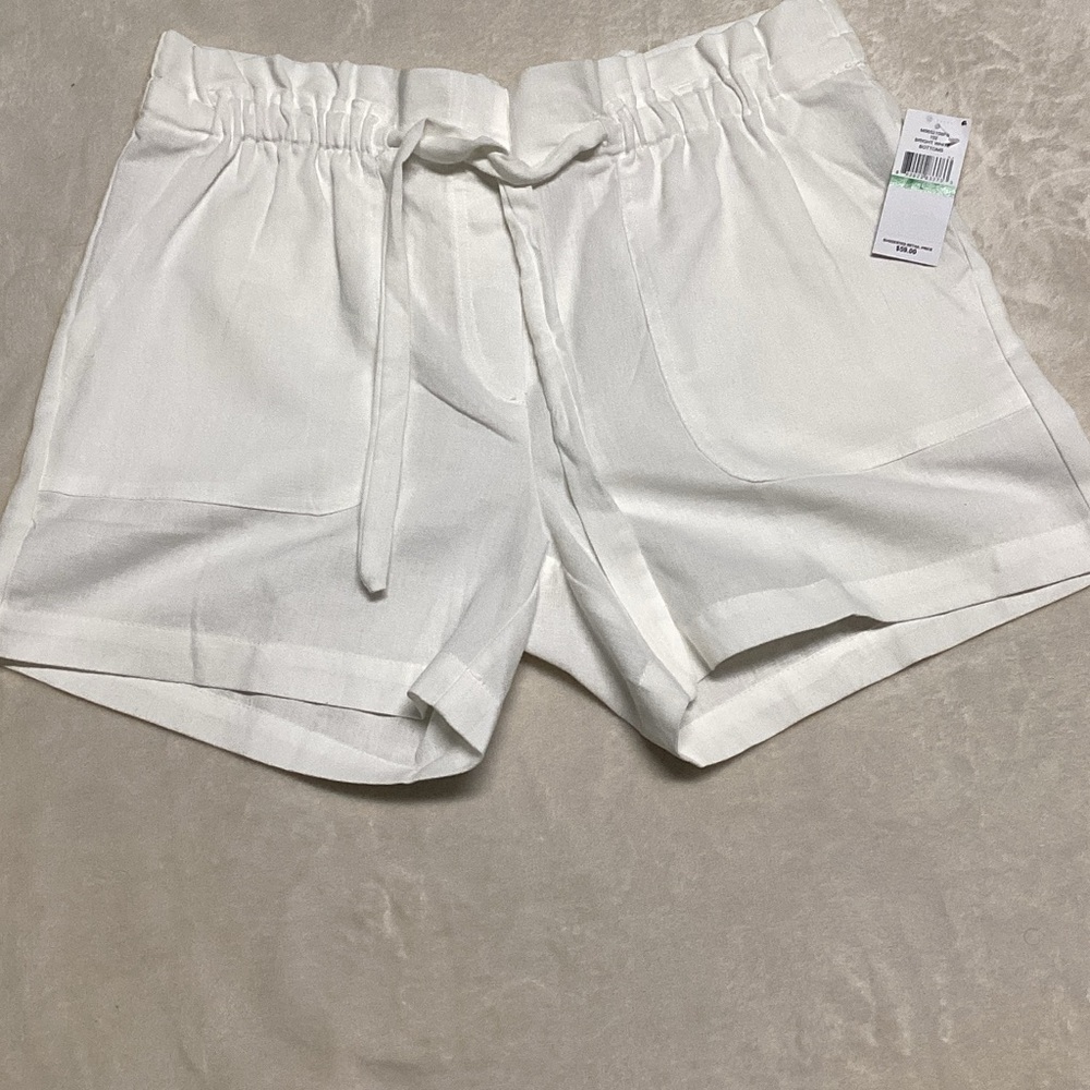 Women's White Drawstring  Linen Shorts